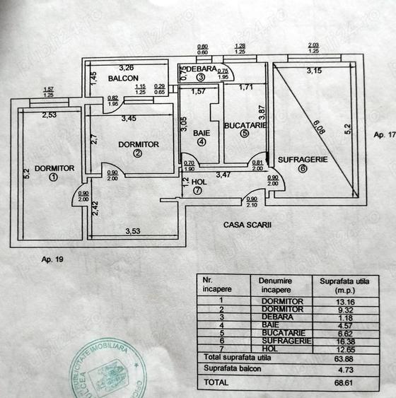 Apartament cu 3 camere decomandat în Central