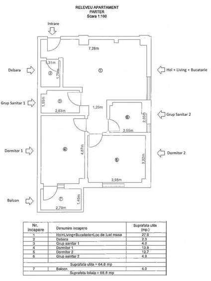 Apartament cu 3 camere decomandat în Central