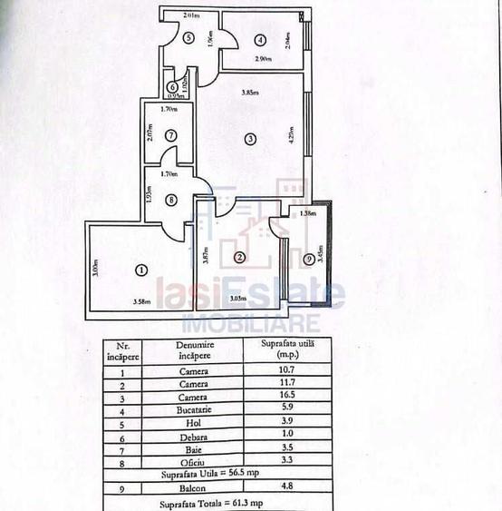 Apartament cu 3 camere semidecomandat în Alexandru cel Bun