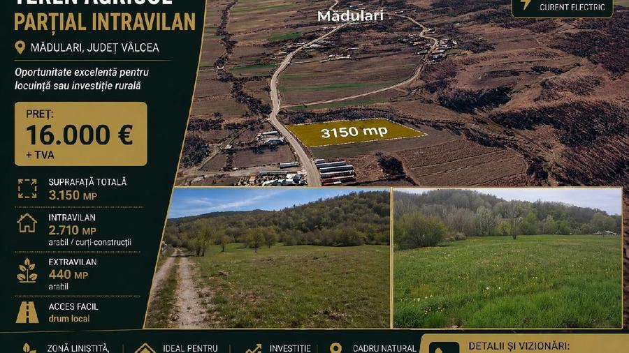 Teren Construcții intravilan de 3150 mp, în Mădulari