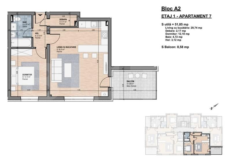 Apartament cu 2 camere decomandat în Central