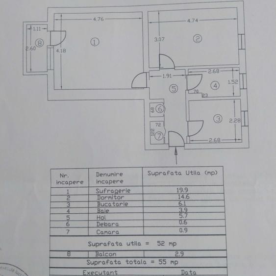 Apartament cu 2 camere decomandat în Central