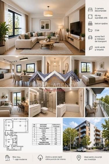 Apartament cu 3 camere în Străulești