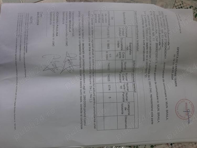 Teren de 2000 mp, în Tufești