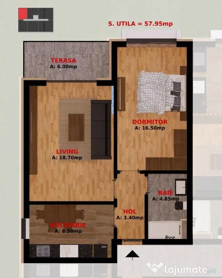 Apartament cu 2 camere semidecomandat în Dobroești