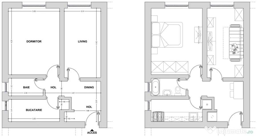 Apartament cu 2 camere decomandat în Neptun