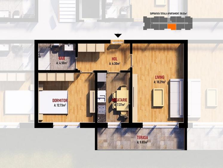 Apartament cu 2 camere decomandat în Central