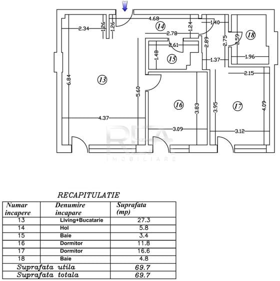 Apartament cu 3 camere semidecomandat în Matei Voievod