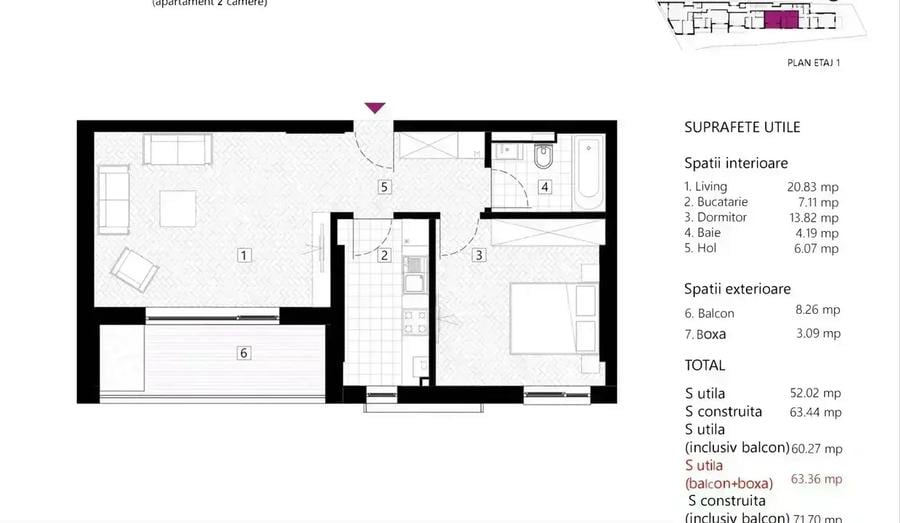 Apartament cu 2 camere decomandat în Eminescu