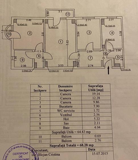 Apartament cu 3 camere semidecomandat în Berceni