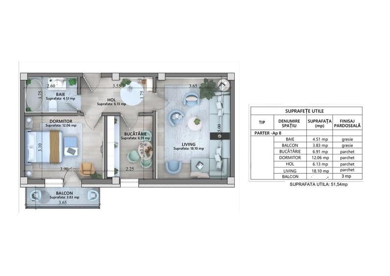 Apartament cu 2 camere în Lunca Cetățuii
