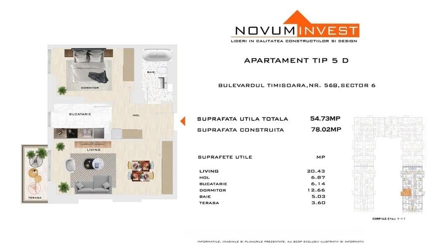 Apartament cu 2 camere în Militari
