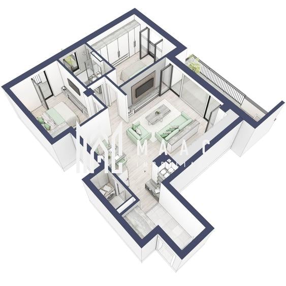 Apartament 3 camere | Balcoane 15.1 mp | Etaj 2 | Turnisor - 5