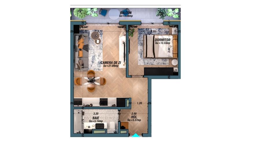 Apartament cu 2 camere în Universității