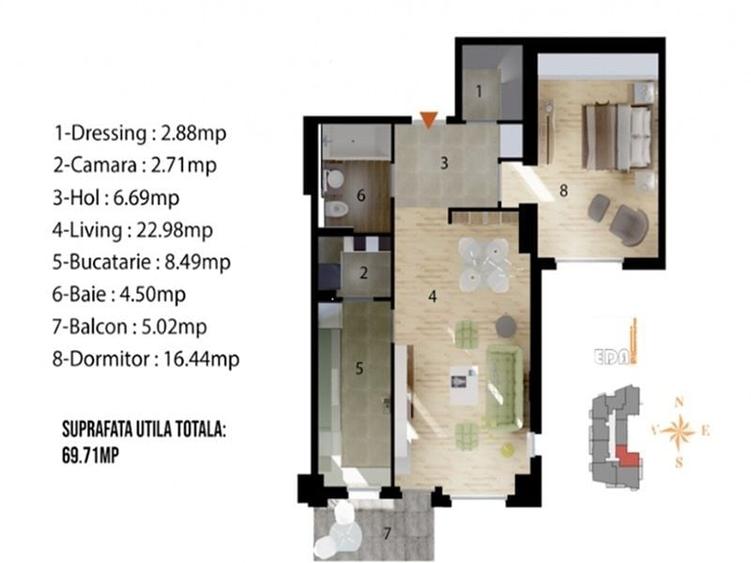 Apartament cu 2 camere în Sisești