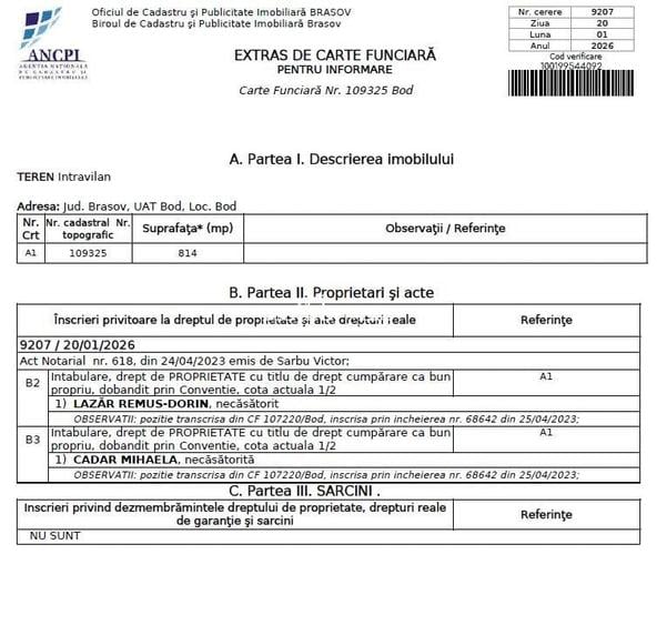 Teren Construcții intravilan de 814 mp, în Bod