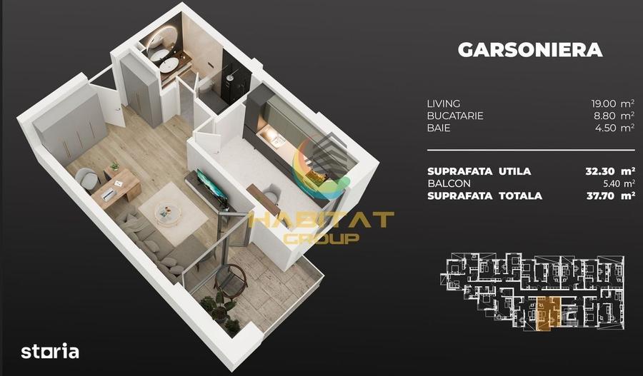 Garsoniera - 37.70 mp / langa metrou Berceni - 6