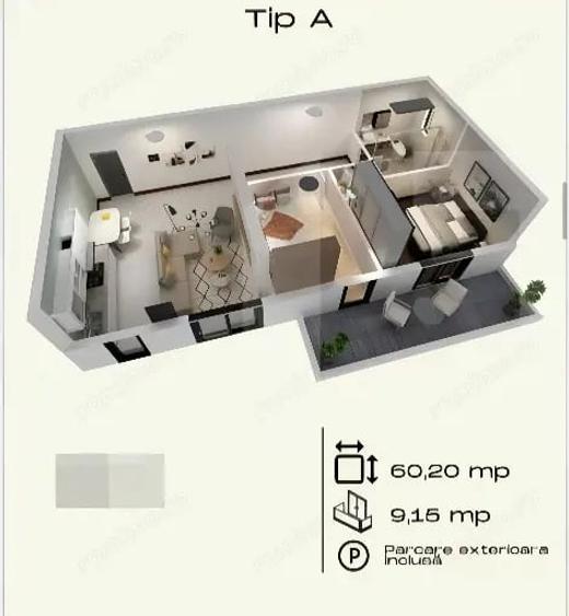 Apartament cu 3 camere semidecomandat în Torontalului