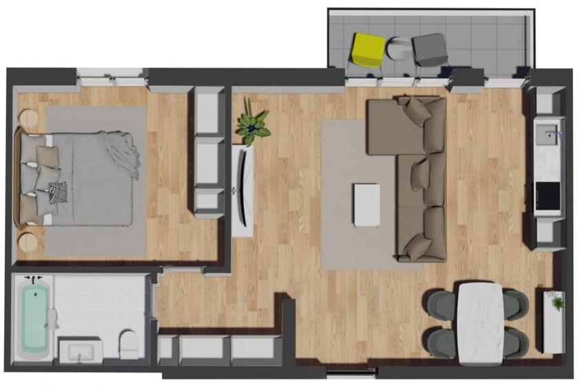 Apartament de 2 camere 57,54 mp, balcon 5,25 mp, zona VIVO cu CF - 10