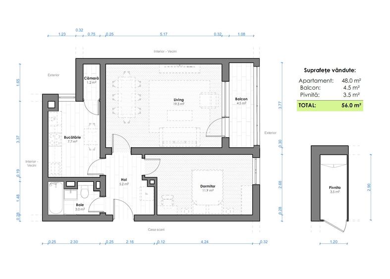 Apartament cu 2 camere decomandat în Sud