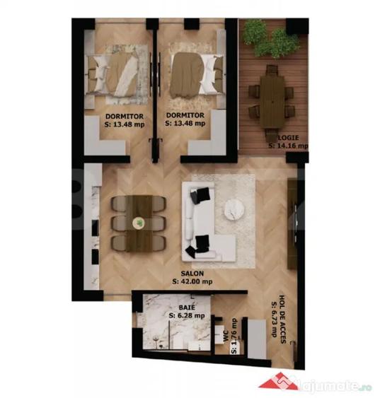 Apartament cu 3 camere decomandat în Central