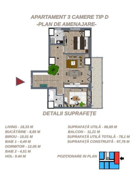 Apartament cu 3 camere în Faleză