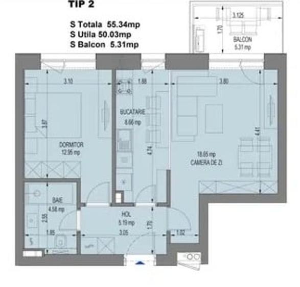 Apartament cu 2 camere decomandat în Pipera