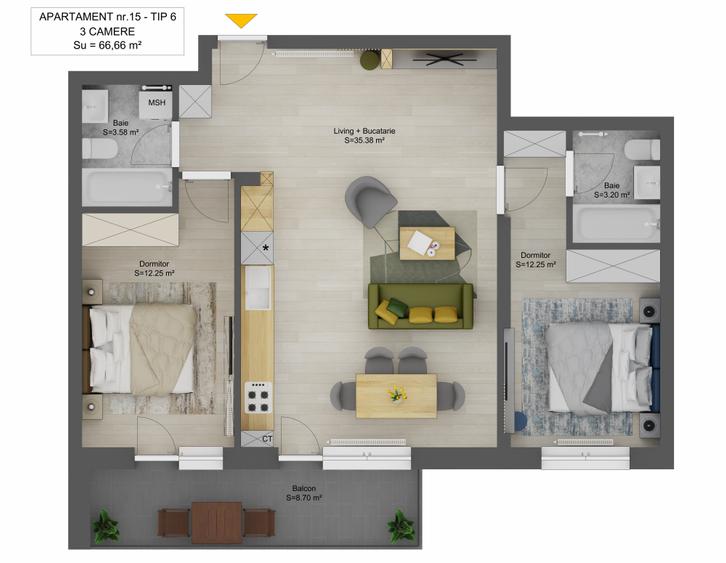 Apartament cu 3 camere decomandat în Hipodrom 2