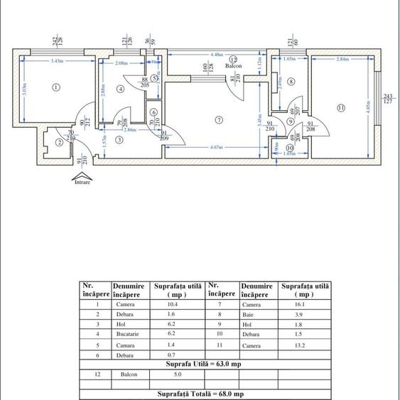 Apartament cu 3 camere semidecomandat în Tătărași