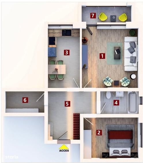 Apartament cu 2 camere decomandat în Central