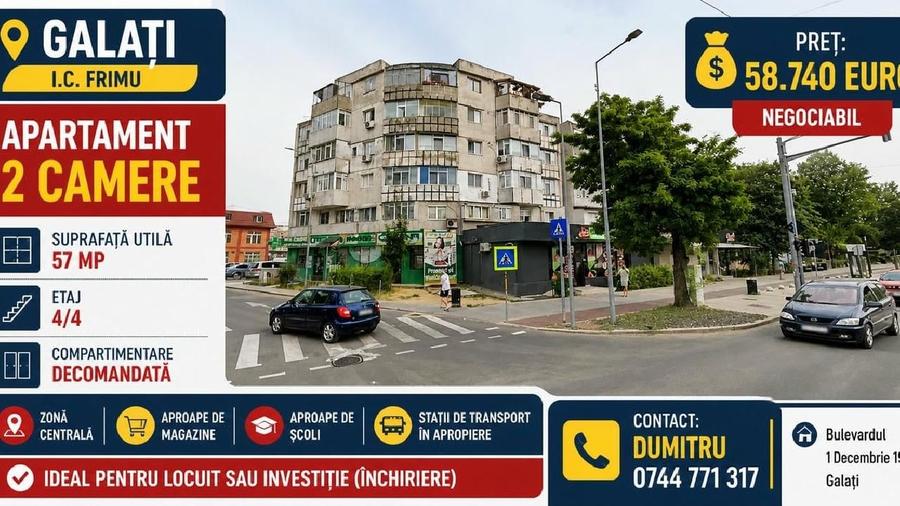 Apartament cu 2 camere decomandat în Central