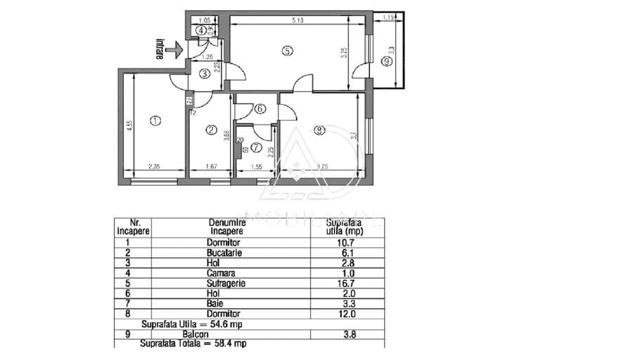 Apartament cu 3 camere decomandat în Central