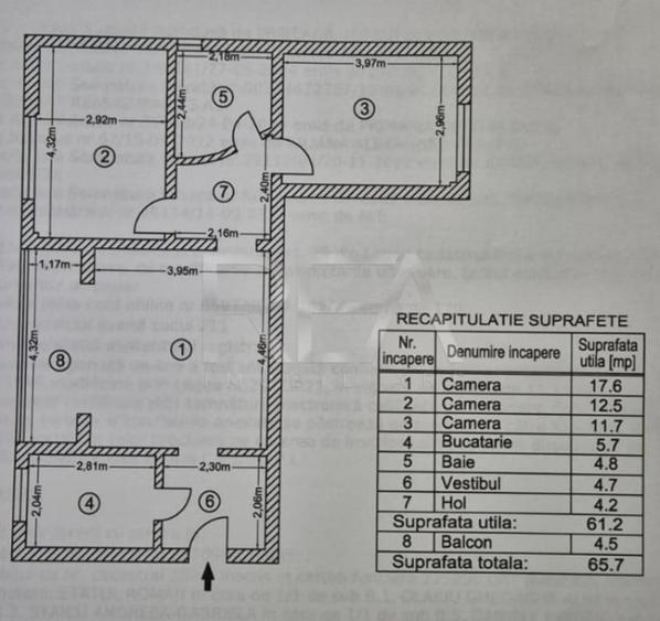 Apartament cu 3 camere semidecomandat în Colentina