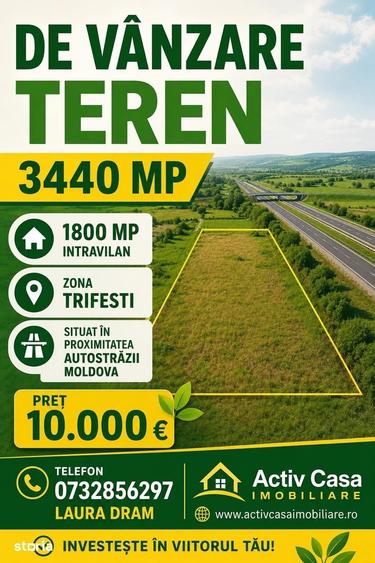 Teren de 3440 mp, în Trifești
