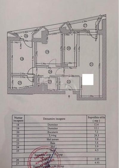 3 camere Barbu Văcărescu decomandat, centrală, et. 2 - 14