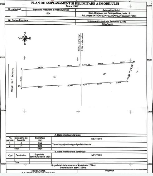 Teren 1.734 MP cu acces direct DN7 954 MP intravilan DRAGANU, ARGE? - 1