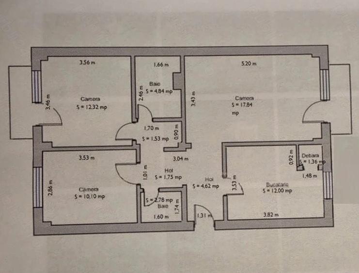 Apartament cu 3 camere decomandat în Soarelui