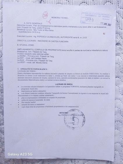 Teren de 2415 mp, în Brătășanca