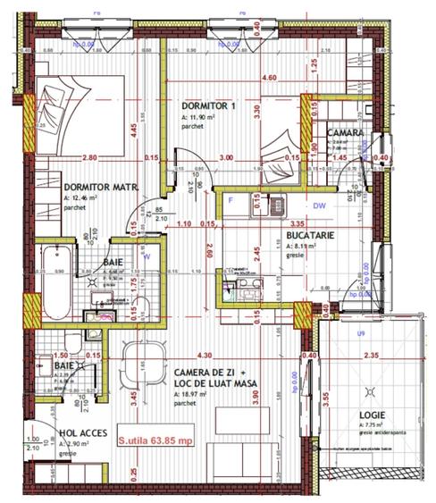 Apartament cu 3 camere semidecomandat în Florești