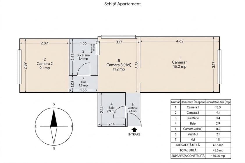 Apartament cu 3 camere decomandat, mobilat în Lujerului