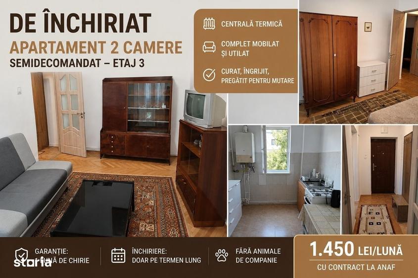 Apartament cu 2 camere semidecomandat în Central