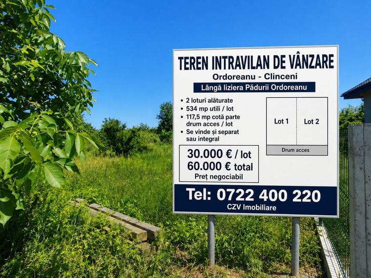 Teren Construcții intravilan de 1303 mp, în Clinceni