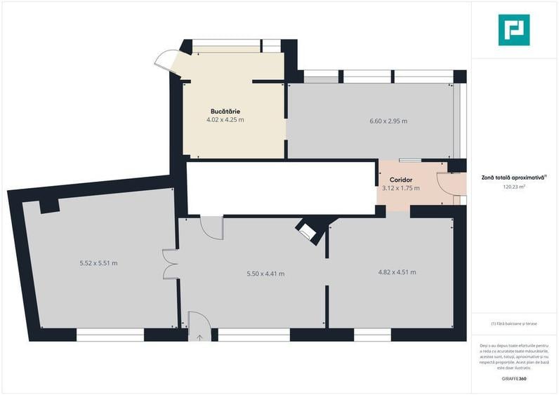 Apartament cu 3 camere semidecomandat în Central