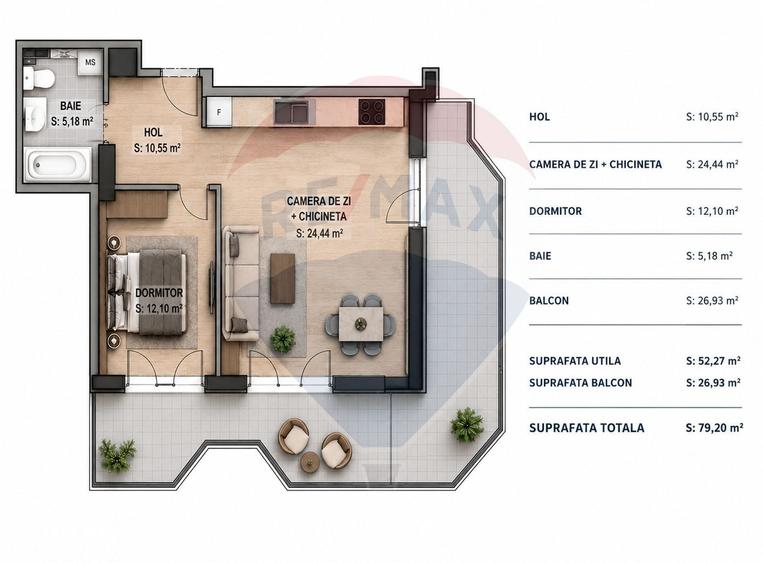 Apartament cu 2 camere decomandat în Nord