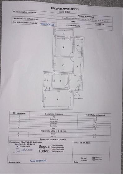 Apartament cu 3 camere decomandat în Hârșova