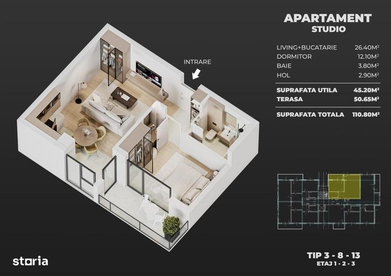 Studio nou de vanzare | 51 mp | Popesti-Leordeni | Comision 0% - 1