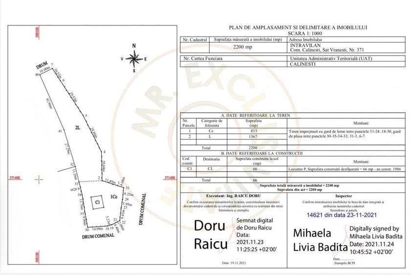 Teren Construcții intravilan de 2200 mp, în Călinești
