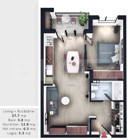 Apartament cu 2 camere semidecomandat în Florești