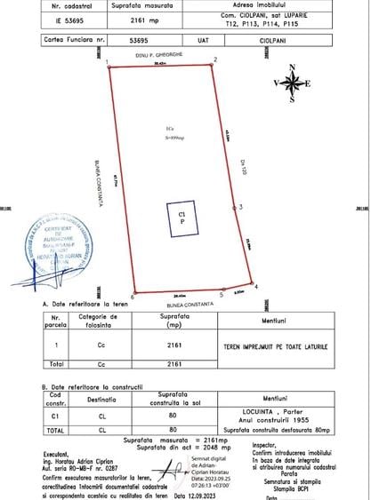 Teren Construcții intravilan de 2161 mp, în Ciolpani