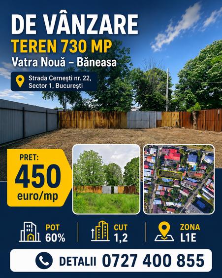 Teren Construcții intravilan de 730 mp, în Sisești